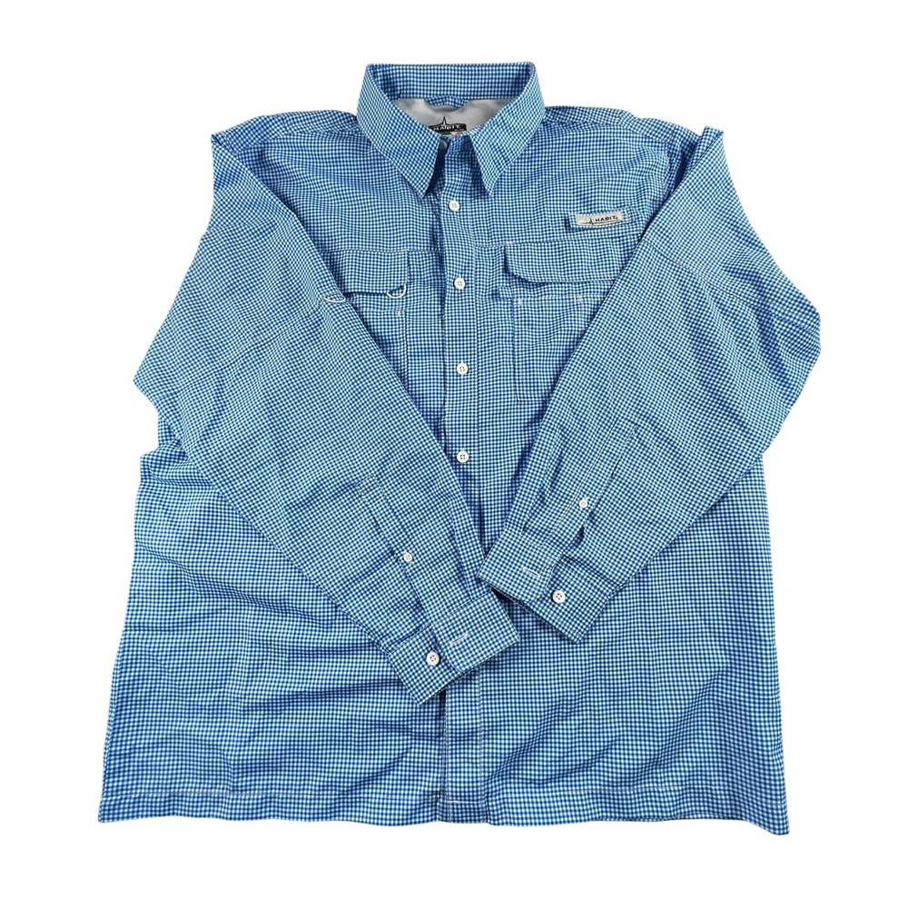 Habit Mens XL Blue Gingham Long Sleeve Fishing Shirt Ventilated UPF 40+ Pockets